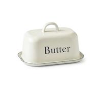 CKB LTD Burriera smaltata bianca con coperchio, contenitore tradizionale per burro, accessorio da cucina rustica, stile vintage country, 18,5 cm x 13,5 cm x 8 cm