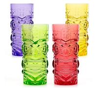 CKB LTD Confezione da 4 bicchieri da cocktail colorati per Tiki Bar, bicchieri alti ideali per feste hawaiane a base di rum, cocktail misti a base di mai, Tai Long Island, tè freddo o cocktail zombie