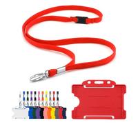 CKB LTD Cordino con porta tessere, include 1 cordino di sicurezza ecologico in RPET con clip in metallo e 1 badge identificativo biodegradabile in plastica rigida su un lato abbinato (rosso)
