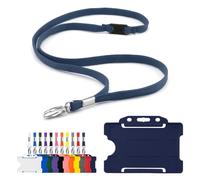 CKB LTD Cordino con porta tessere, include 1 cordino di sicurezza ecologico in RPET con clip in metallo e 1 badge identificativo biodegradabile in plastica rigida su un lato abbinato (blu navy)