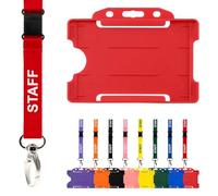 CKB Ltd - Cordino per il personale con porta carte, confezione doppia, cordino di sicurezza per il collo, clip in metallo, design a sgancio rapido (rosso)