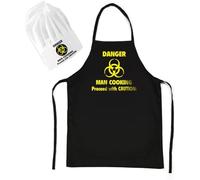 CKB LTD - Grembiule da cucina con scritta "Danger Man", grembiule da cucina e cappello, set regalo da uomo, Nero , Taglia unica
