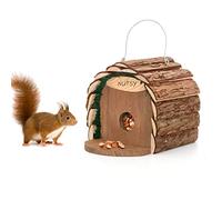 CKB LTD Mangiatoia per scoiattoli in legno 2 in 1 per casetta per uccelli, da appendere o da appendere, rustico, naturale resistente alle intemperie giardino, all'aperto, albero o balcone