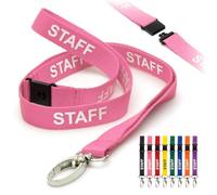CKB Ltd Pink Staff - Cordino di sicurezza da collo con clip in metallo girevole per porta carte d'identità, design a sgancio rapido, confezione da 10