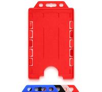 CKB LTD® - Porta badge double face verticale in plastica rigida, formato verticale, può contenere due carte, formato CR80, 86 mm x 54 mm, formato carte di credito (rosso, confezione da 10)