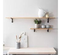 CKB LTD quercia in ghisa staffa mensola - scaffale a parete decorativa display Ledge stabile libro per riporre cucina portaspezie soggiorno in legno di rovere grezzo in legno e ghisa, Legno, Nero