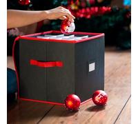 CKB LTD Scatola portaoggetti per palline di Natale, colore rosso e nero, V2, con scomparti per contenere fino a 64 palline, ornamenti natalizi e decorazioni per loft, 33 x 33 cm