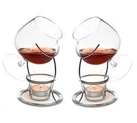 CKB LTD® Set di 2 bicchieri scaldavivande per brandy e cognac, set regalo con candela tealight e supporto cromato, set da due pezzi