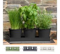 CKB LTD Set di 3 vasi per erbe aromatiche in metallo con vassoio antigoccia, per interni, per davanzale, colorati, per la cucina, per coltivare le proprie erbe aromatiche per cucinare (nero)