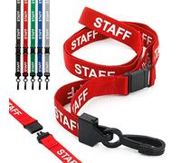 CKB LTD Staff LANYARDS Lanyard di sicurezza con testo prestampato e clip girevole in plastica per porta carte d'identità, design a sgancio rapido, confezione da 20, rosso