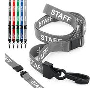 CKB LTD Staff LANYARDS Lanyard di sicurezza con testo prestampato e clip girevole in plastica per porta carte d'identità, design a sgancio rapido, confezione da 20, grigio