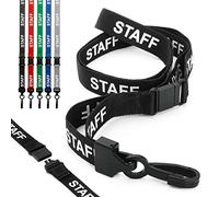 CKB LTD Staff LANYARDS Lanyard di sicurezza con testo prestampato e clip girevole in plastica per porta carte d'identità, design a sgancio rapido, confezione da 10, nero