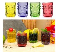 CKB LTD Tiki Bar bicchierini colorati, 45 ml, confezione da 4 bicchierini per bere alcolici, ideali per feste hawaiane in vetro colorato 45 ml