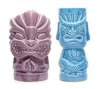 CKB LTD Tiki - Set di 2 bicchieri colorati in ceramica, grandi e alti, ideali per feste hawaiane Luau, tazze decorative (blu e viola)