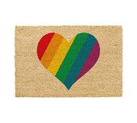 CKB LTD Zerbino a forma di cuore arcobaleno con retro in PVC antiscivolo, colorato, fibra di cocco naturale, per interni ed esterni