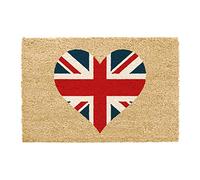 CKB LTD Zerbino con bandiera Union Jack a forma di cuore, con retro antiscivolo in PVC, fibra di cocco naturale, per interni ed esterni