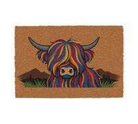 CKB LTD Zerbino con mucca delle Highland a tema colorato con scherzo unico, zerbino anteriore e posteriore, realizzato con retro in PVC antiscivolo, fibra di cocco naturale, dimensioni per interni ed