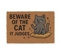 CKB LTD Zerbino con scritta in inglese "Beware of the Cat It Judges", con scherzo, per porte anteriori e posteriori, realizzato con retro in PVC antiscivolo, fibra di cocco naturale, dimensioni per