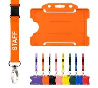 CKB - Porta badge identificativo con porta carte e clip girevole in metallo, confezione doppia, design di sicurezza (arancione)