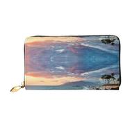 CKGODGF Beach Maui Hawaii Sunset Sea Waves Cloud Print Fashion Leather Long Wallet per uomini e donne con cerniera, adatto per i viaggi