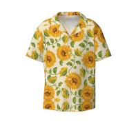 CKGODGF Bella stampa giallo girasole uomo manica corta,abbottonatura estate spiaggia casual camicia,casual sciolto,camicie vestito, Nero , L