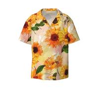CKGODGF Bella stampa girasole uomo manica corta,abbottonatura giù estate spiaggia camicia casuale,camicia allentata casual,camicie vestito, Nero , L