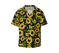 CKGODGF Bella stampa girasole uomo manica corta,abbottonatura giù estate spiaggia camicia casuale,camicia allentata casual,camicie vestito, Nero , L