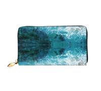 CKGODGF Bellissimo portafoglio lungo in pelle alla moda con stampa onde oceaniche per uomini e donne con cerniera, adatto per i viaggi