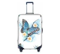 CKGODGF Blue Butterfly On Blossom Flower Print Elastic Luggage Cover,copertura bagagli personalizzata con cerniera., bianco, S