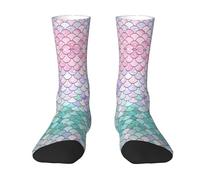 CKGODGF Calzini a tubo intermedio con stampa di sirena, rosa pastello, viola, acquamarina, stile casual, divertenti calzini a contrasto, graziosi calzini a tubo medio, 1 paio, bianco, Taglia unica