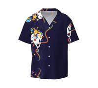 CKGODGF Camicia da uomo a maniche corte con stampa arcobaleno brillante, camicia casual estiva da spiaggia con bottoni, camicia casual allentata, camicie eleganti, Nero , XXL