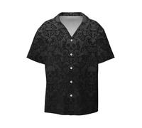 CKGODGF Camicia da uomo a maniche corte con stampa gotica con teschio, camicia casual estiva con bottoni, camicia casual allentata, camicie eleganti, Nero , S