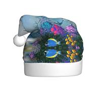 CKGODGF Cappello di Natale alla moda e unico con stampa di pesce subacqueo blu oceano,Cappello di Babbo Natale retrò,Cappello classico della festa di Capodanno della peluche