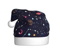 CKGODGF Cappello di Natale alla moda e unico della costellazione della stella stampa,Cappello di Babbo Natale retrò,Cappello classico della festa di Capodanno della peluche