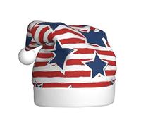 CKGODGF Cappello di Natale alla moda e unico della stampa della bandiera della stella bianca rossa,Cappello di Babbo Natale retrò,Cappello classico della festa di Capodanno della peluche