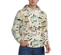 CKGODGF Coffee And Sweets Sugar Chocolate Print Felpa con cappuccio da uomo in pile, felpa foderata da uomo, felpa invernale calda, felpa con cappuccio alla moda, Nero , L