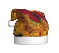 CKGODGF Girasoli gialli con stampa farfalla rossa cappello di Natale alla moda e unico, cappello di Babbo Natale retrò, cappello classico della festa di Capodanno della peluche