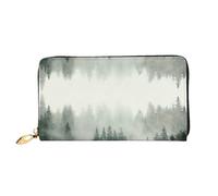 CKGODGF Green Tree Misty Landscape Print Portafoglio lungo in pelle alla moda per uomini e donne con cerniera, adatto per viaggi