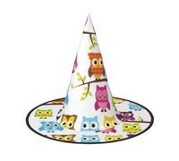 CKGODGF Gufi su rami di albero stampa mago, accessori per costume da mago, cappello pieno di Halloween, adatto per giochi di ruolo per feste, 1 pezzo