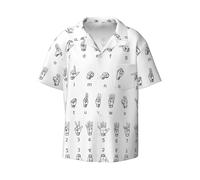 CKGODGF Lingua dei segni alfabeto stampa uomo maniche corte abbottonatura estate spiaggia casual camicia casual sciolto camicia vestito camicie, Nero , XXL