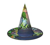 CKGODGF Molte rane cantano sui rami con stampa estiva di farfalle sul lago dell'acqua mago, accessori per costume da mago, cappello completo per Halloween, adatto per giochi di ruolo per feste, 1