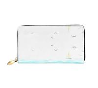 CKGODGF Ocean Waves - Portafoglio lungo in pelle con stampa marittima con uccelli, per uomini e donne, con cerniera, adatto per i viaggi