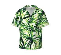 CKGODGF Palma foglie verdi stampa uomo manica corta,abbottonatura estate spiaggia casual camicia,casual sciolto,camicie vestito, Nero , M