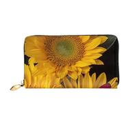 CKGODGF Portafoglio lungo in pelle alla moda con girasoli gialli con stampa farfalla rossa per uomini e donne con cerniera, adatto per i viaggi
