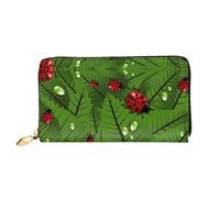 CKGODGF Portafoglio lungo in pelle alla moda con stampa di foglie e coccinelle, per uomini e donne, con cerniera, adatto per i viaggi