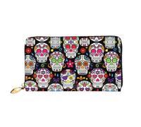 CKGODGF Portafoglio lungo in pelle alla moda con stampa di teschi colorati per uomini e donne con cerniera, adatto per i viaggi