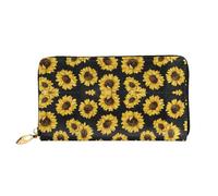 CKGODGF Portafoglio lungo in pelle alla moda con stampa girasoli dorati per uomini e donne con cerniera, adatto per i viaggi