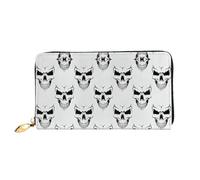 CKGODGF Portafoglio lungo in pelle con stampa monocromatica a tema Halloween con testa di scheletro alla moda per uomini e donne con cerniera, adatto per i viaggi