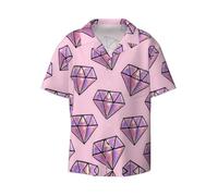 CKGODGF Rosa Diamond Pattern Stampa Uomo Manica Corta,Button-Down Estate Spiaggia Casual Shirt,Casual Loose Shirt,Camicie Vestito, Nero , 4XL