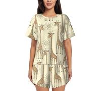 CKGODGF Set pigiama da donna a maniche corte con stampa giraffe disegnate a mano, morbido e confortevole pigiameria per le donne, per le notti estive, Nero , M